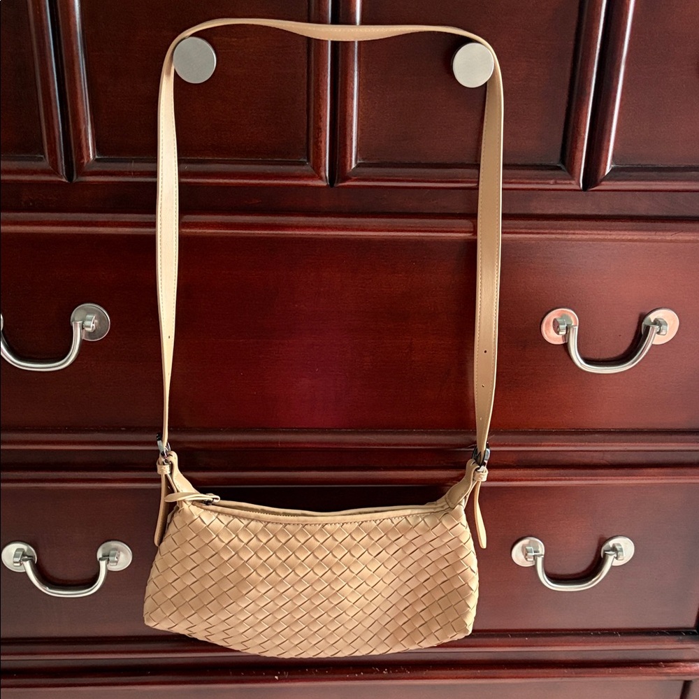 Faux Leather Woven Shoulder Bag